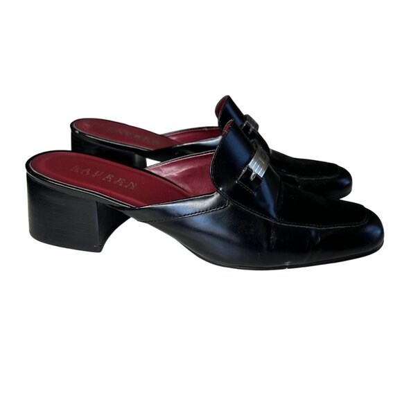 Lauren Ralph Lauren Bethel Mules 8.5 Vintage 90s RLR Black Leather Slip On Heels - Picture 7 of 10
